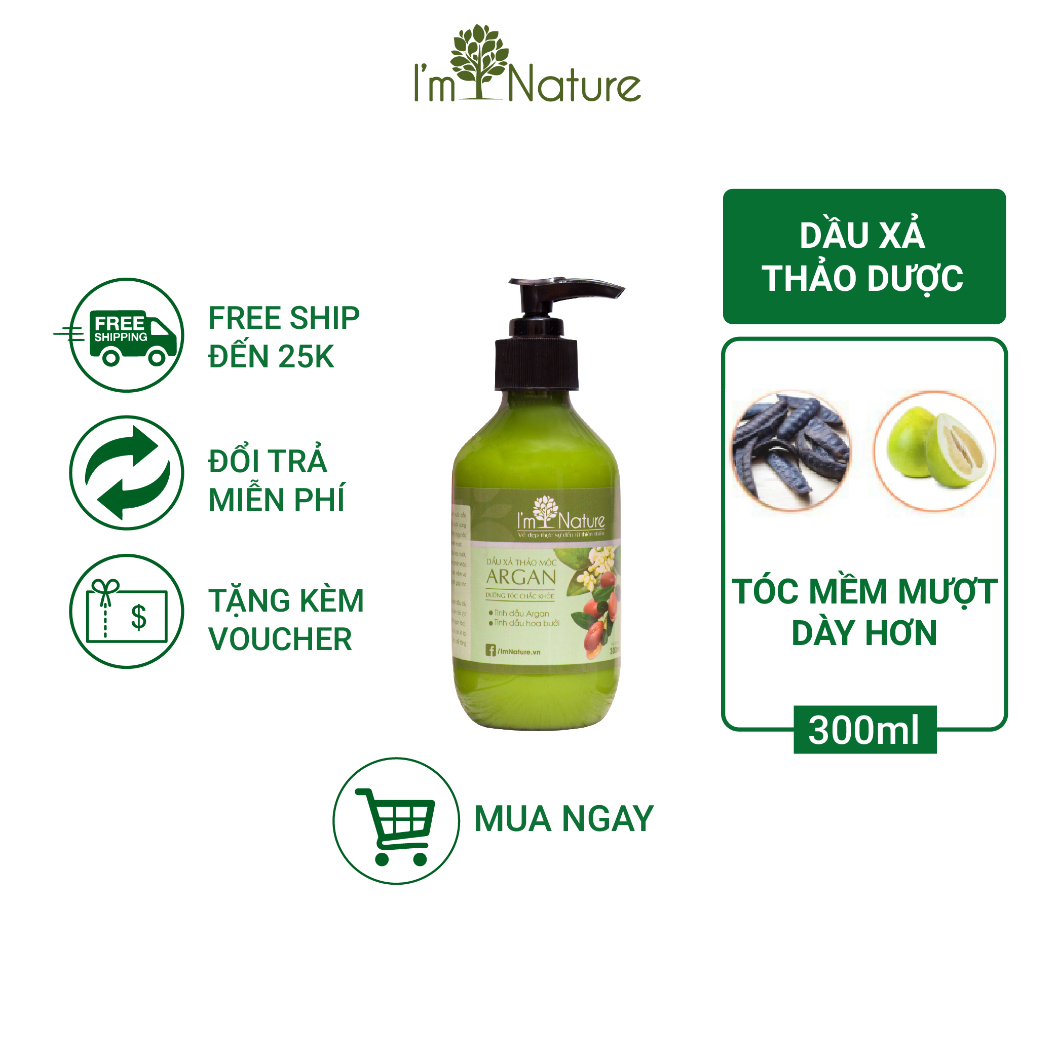 Dầu Xả Tóc Argan Siêu Mượt Thơm Hương Thảo Dược I'm Nature