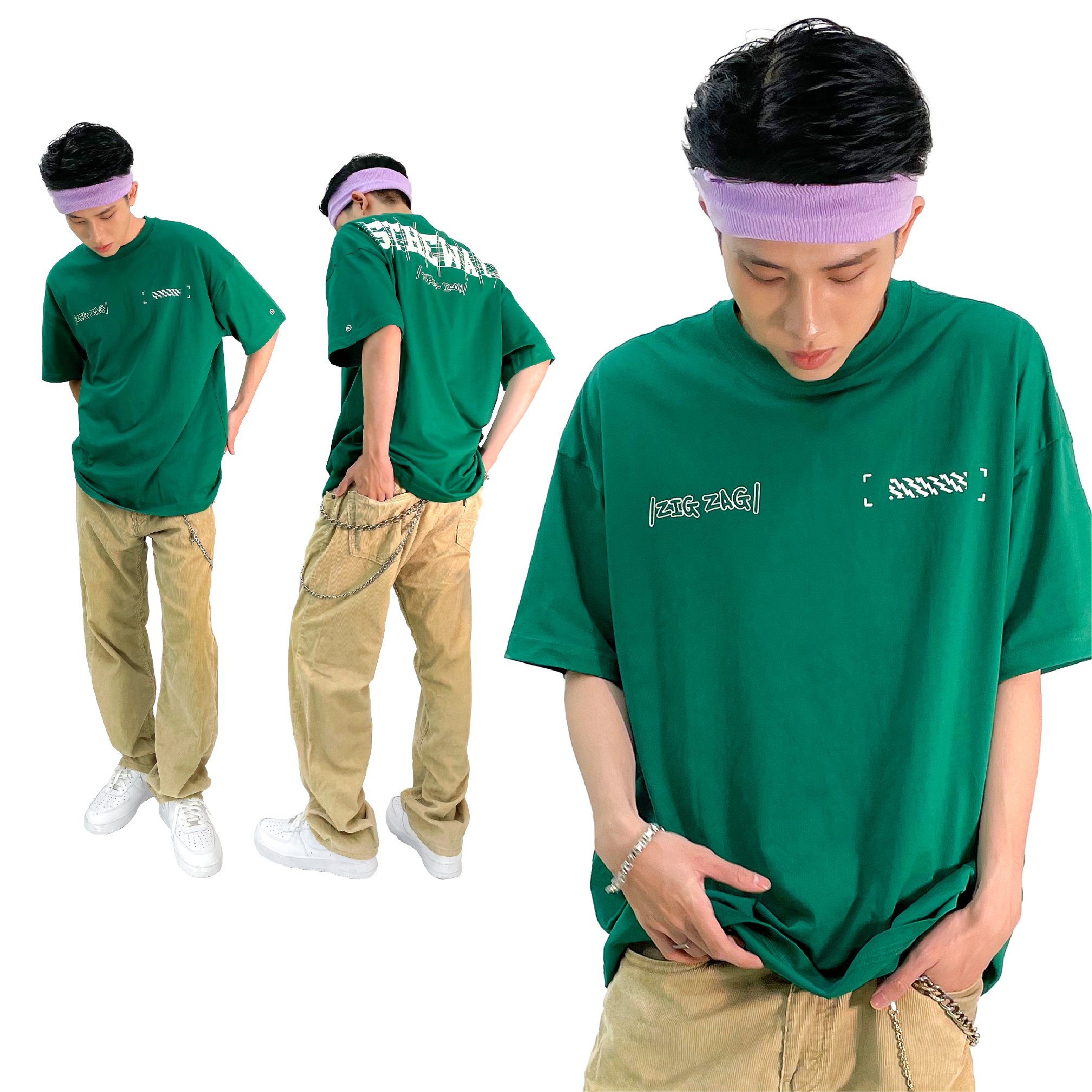 5theway® /public icon/ letter drop shoulder tee™ in green aka áo thun xanh lá tay ngắn
