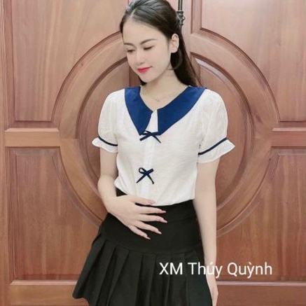Áo sơ mi chất đũi cổ pha phối nơ v30