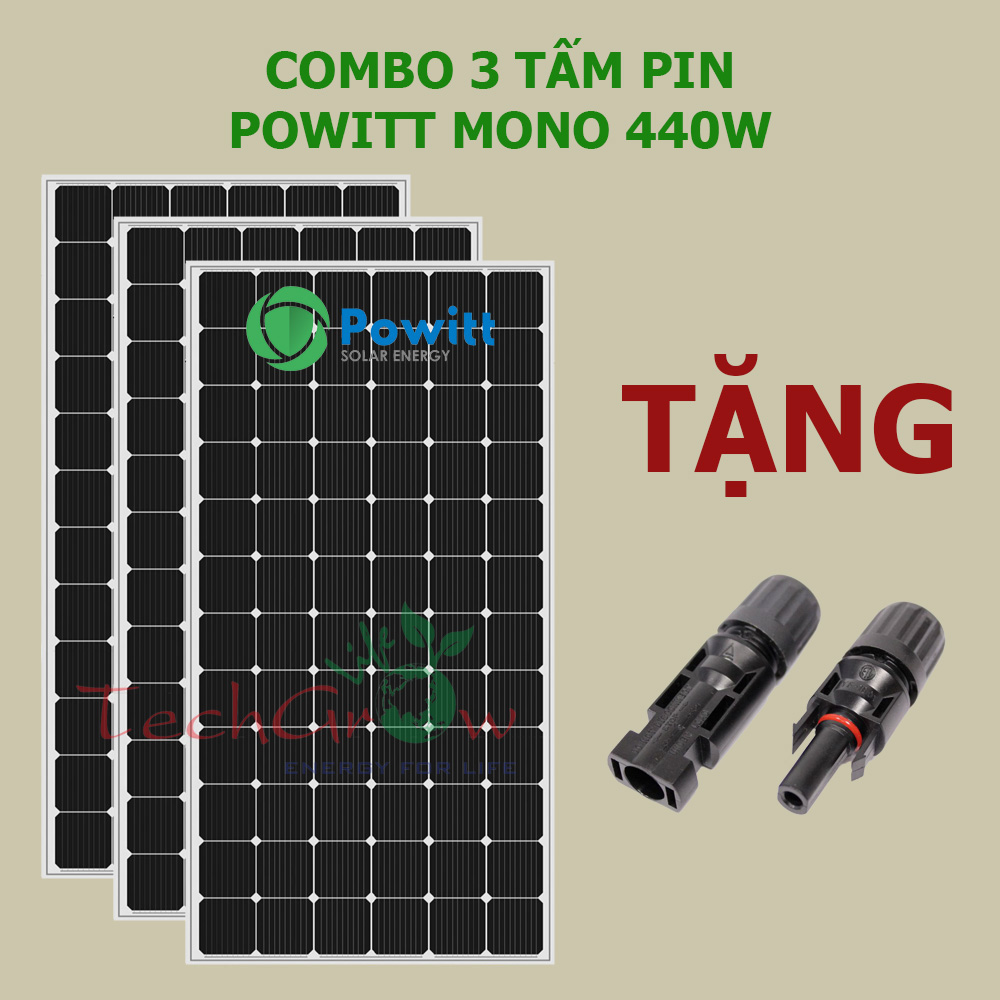 COMBO 3 tấm pin năng lượng mặt trời Powitt Mono 440W tặng Jack nối MC4
