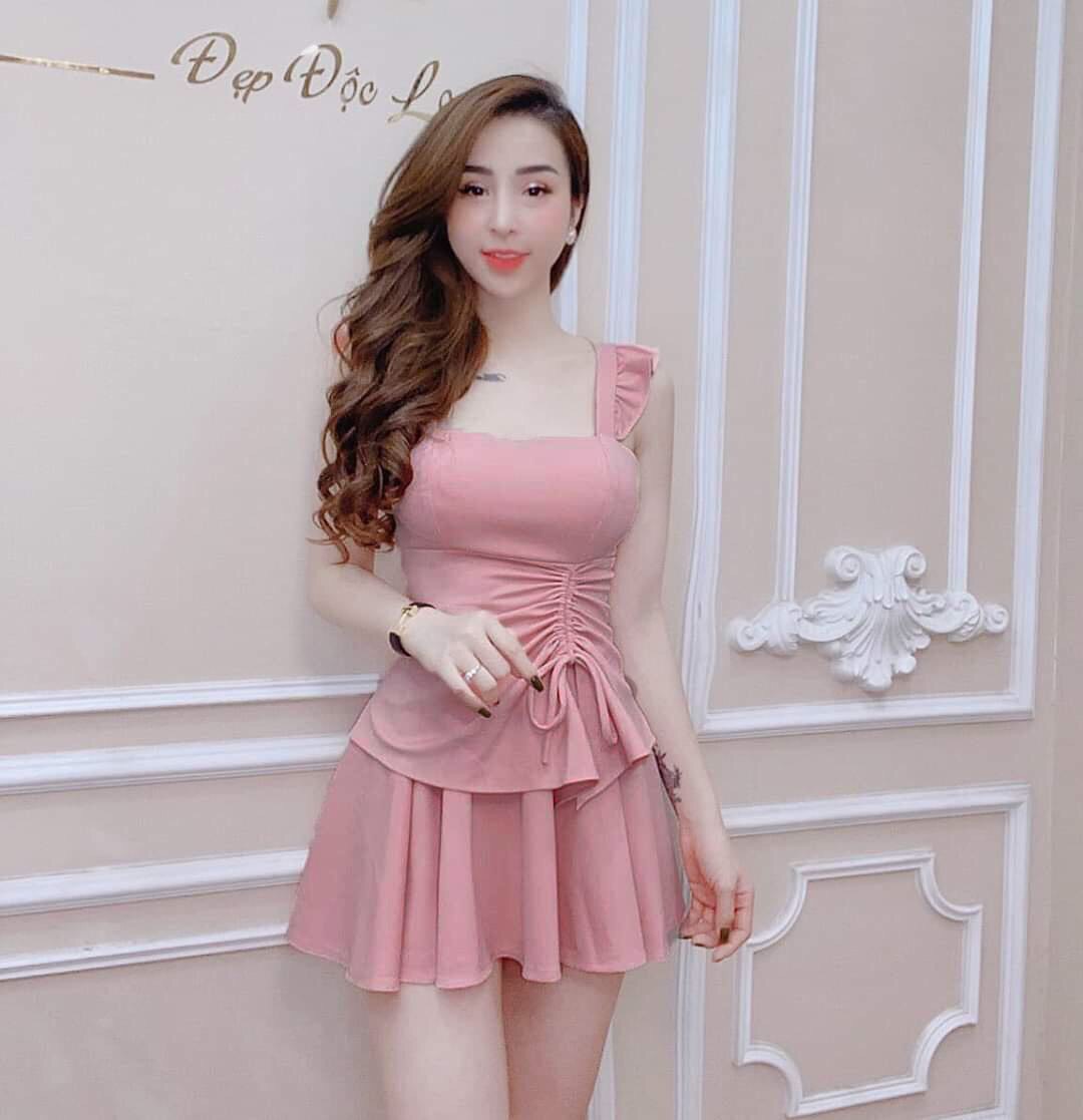 [HCM] Sét Áo 2 Dây Xòe Cánh Tiên , Rút Dây Nhún Eo Phối Chân Váy Xòe ( Có Mút Ngực ) Màu Sắc Thanh Lịch Siêu Sang