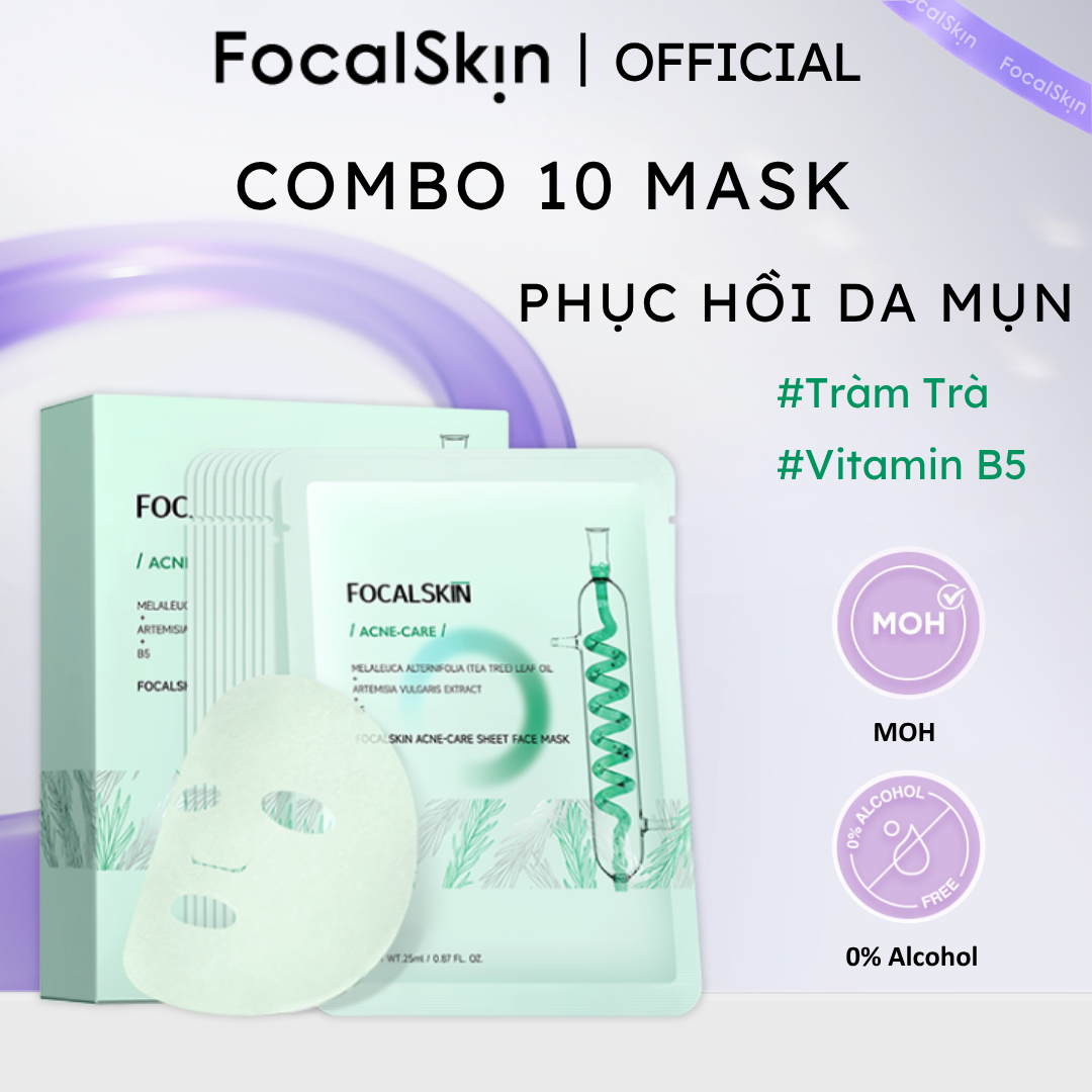  FOCALSKIN Mặt Nạ Giấy Cấp Ẩm B5 Vitamin C Tràm Trà Ngải Cứu Giảm Mụn Mờ Thâm Kiềm Dầu - Mask Dưỡng Âm Cho Da Dầu Mụn 