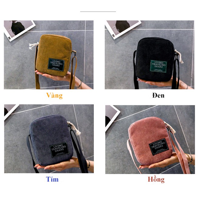 Túi Vải nhung gân đeo chéo nhỏ xinh