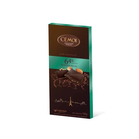 Socola đen hạnh nhân 64% cacao dạng thanh cémoi 100g - giftlife
