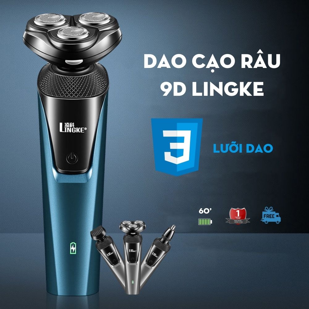 Máy cạo râu đa năng 3 lưỡi kép Lingke 3 trong 1 cạo sát sạch êm, chống nước - Tặng kèm đầu tỉa tóc mai và lông mũi - Mideer Home