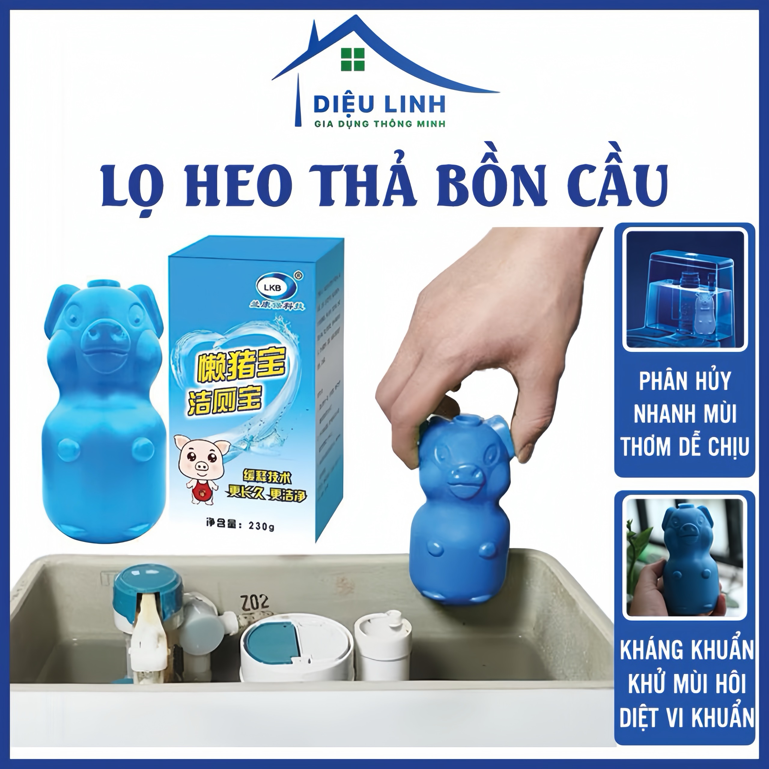 Lọ Thả Bồn Cầu Tẩy Vệ Sinh Toilet Diệt Khuẩn Heo Khử Mùi Hương Chanh Húng Quế Việt Quất, Dạng Sáp, Trọng Lượng 230g Dieulinhhshop