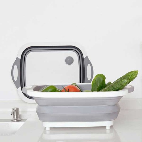 Thớt gấp gọn đa năng 3in1 - bộ thớt gấp gọn kèm thau rổ rửa hoa quả tiện lợi - chậu gấp gọn chuẩn hàng xuất nhật