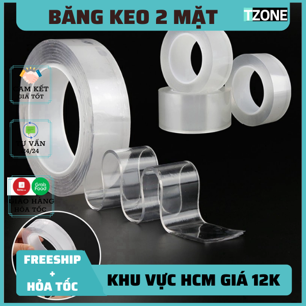 FREESHIP HCM băng keo 2 mặt siêu dính trong suốt dài 3m, băng dính 2 mặt siêu dính nano, keo 3m siêu dính, băng keo 2 mặt, keo 2 mặt siêu dính