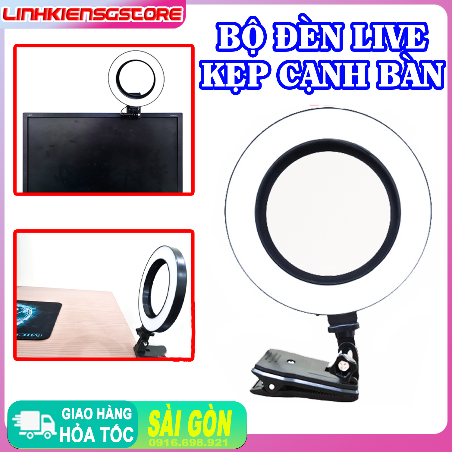 Đèn Kẹp Lên Màn hình Laptop Dạy học Online Meeting Đèn Led Ring tròn 16cm