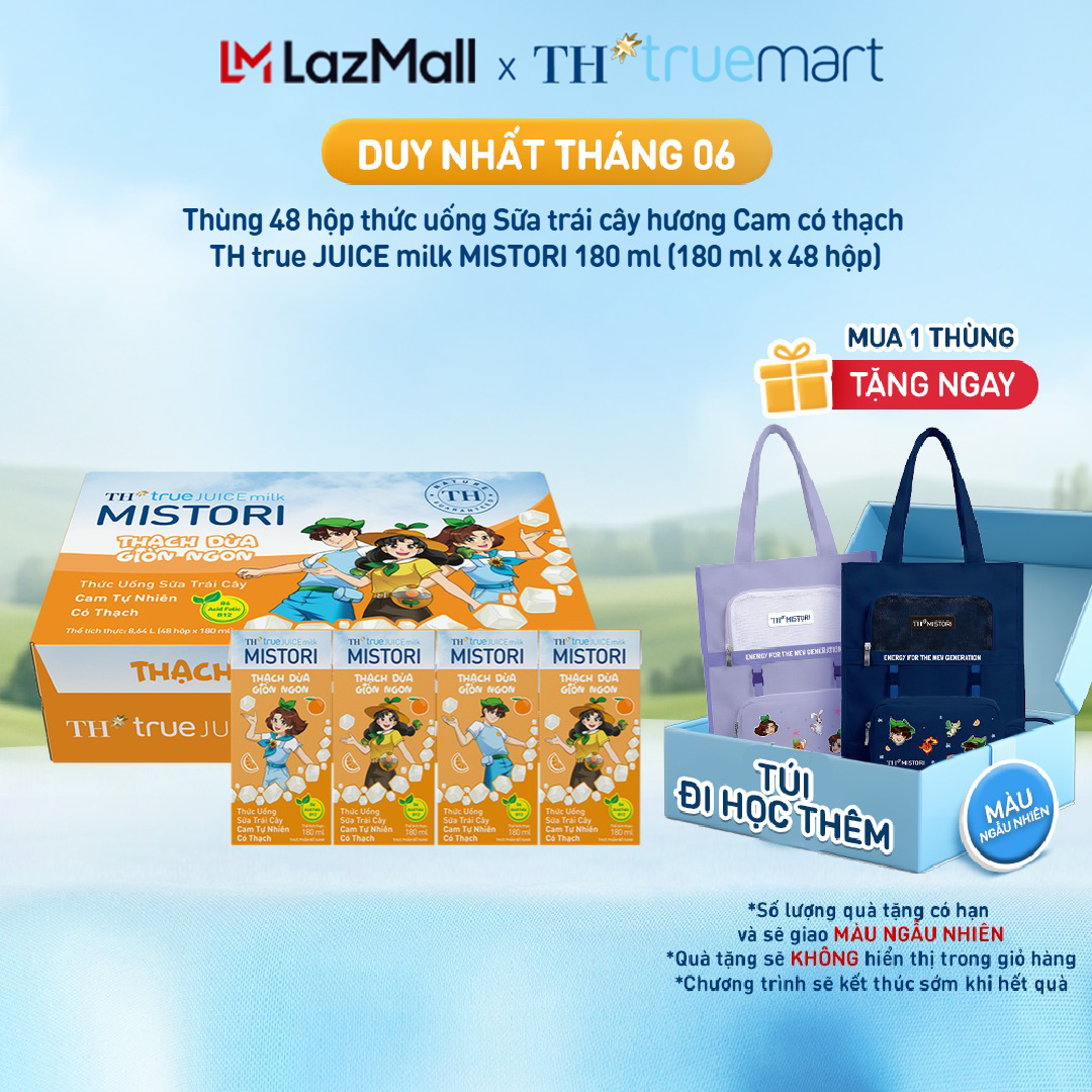 Thùng 48 hộp thức uống Sữa trái cây hương Cam có thạch TH true JUICE milk MISTORI 180ml (180ml x 48)