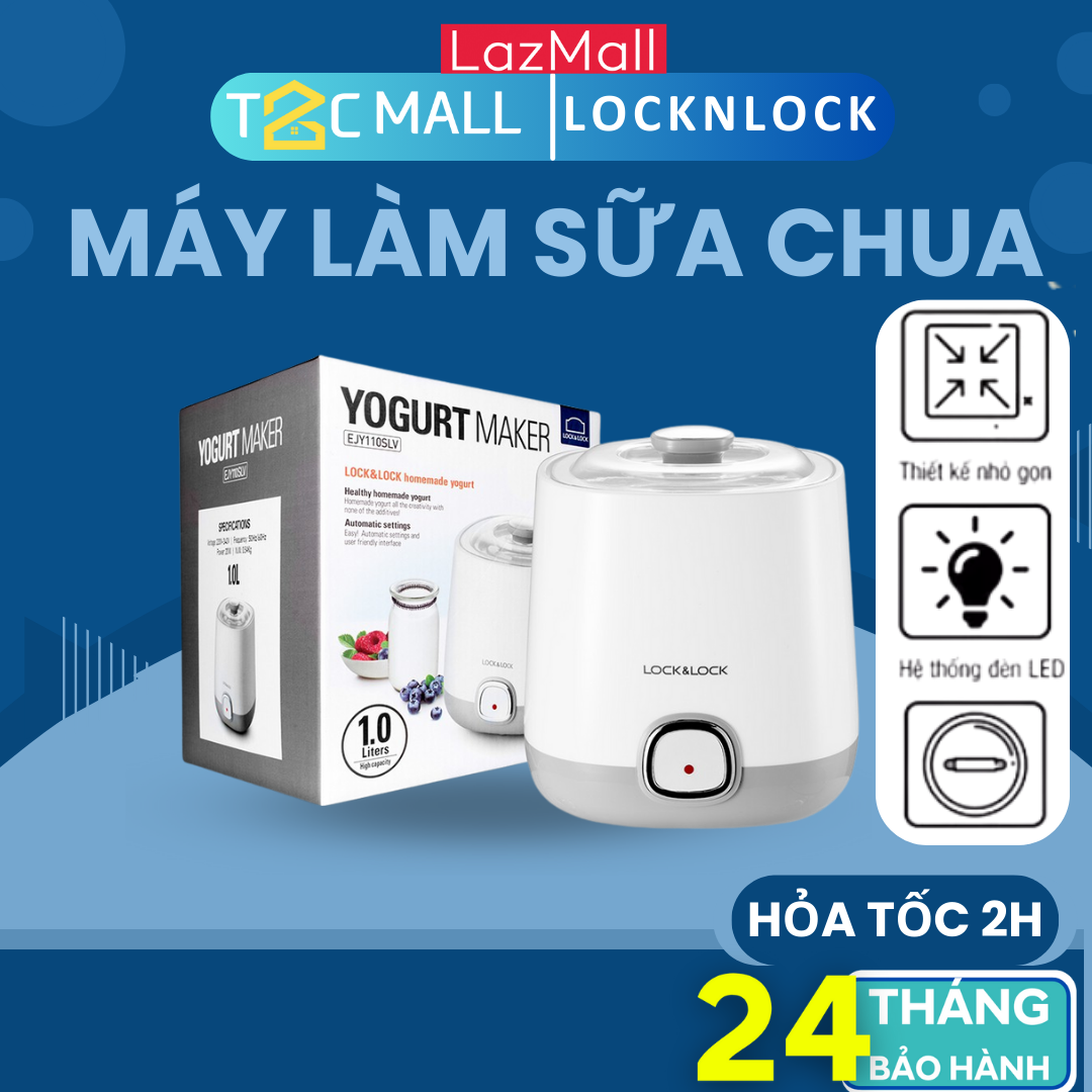 Máy làm sữa chua 1l locknlock nắp thủy tinh lên men tự động, máy làm sữa chua hy lạp lock&lock ejy110slv t2cmall