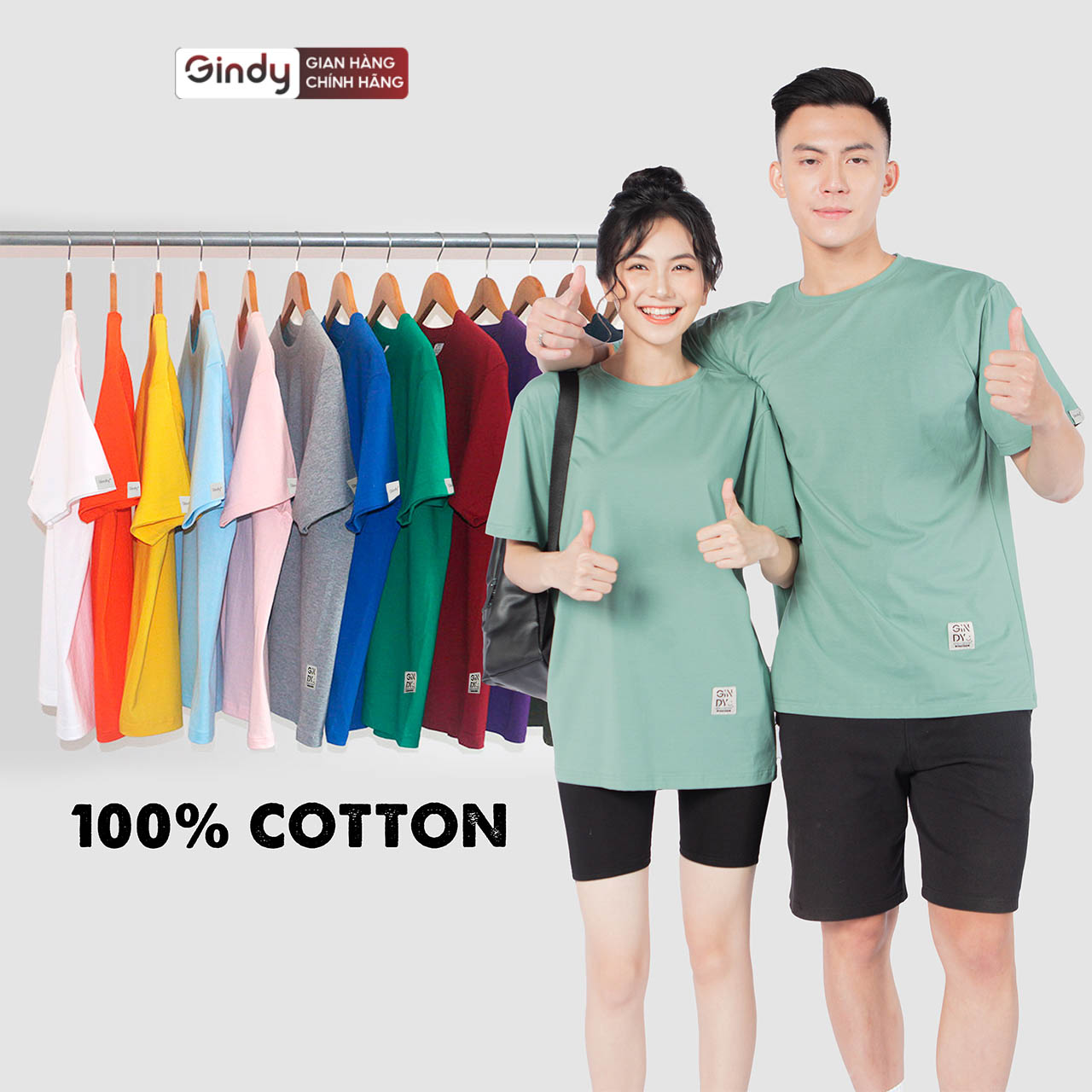 Áo phông trơn thun unisex chất liệu Cotton 100% GINDY áo phông Nam nữ, áo đôi form rộng tay lỡ basic nhẹ mát, co dãn 4 chiều A038
