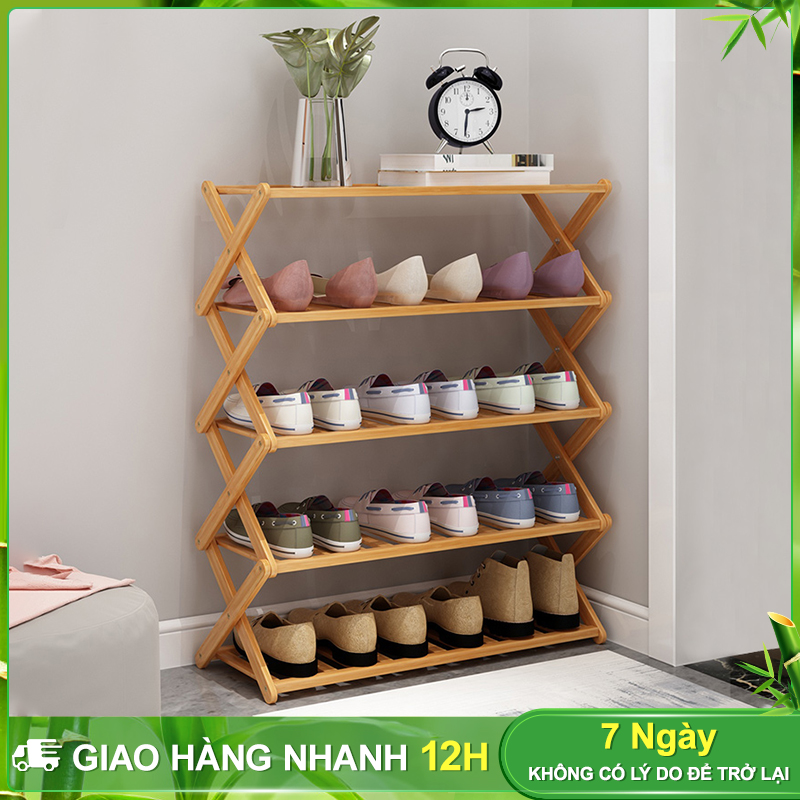 BOHO Kệ giày đa năng 3/4/5/6 tầng gỗ tre gấp gọn - Kệ đựng giày dép đa năng bằng tre lắp ghép tiết kiệm không gian