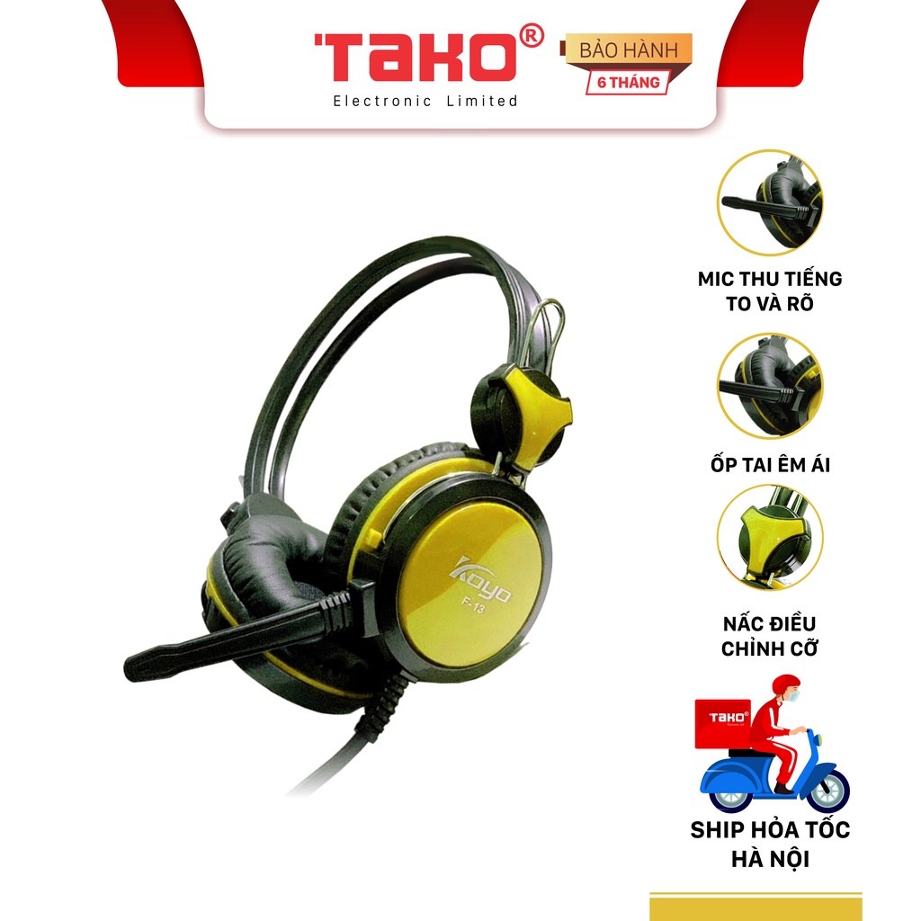 Tai nghe 590f-13t4 chùm tai có mic, có dây, chơi game. chính hãng tako, bh 6 tháng