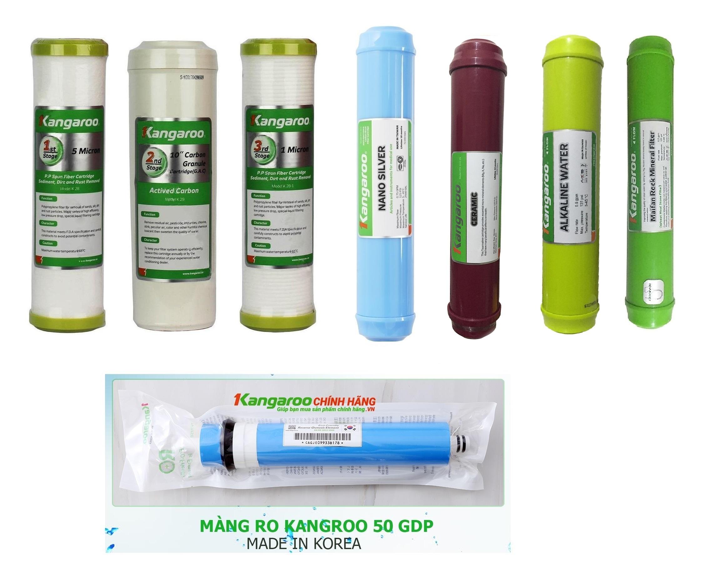 Bộ 08 Lõi Lọc Nước Kangaroo 1,2,3,4,5,6,7,8 - Hãng phân phối, Lõi 4 RO+ Vortex, Lõi 6 Ceramic - Máy lọc nước Kangaroo