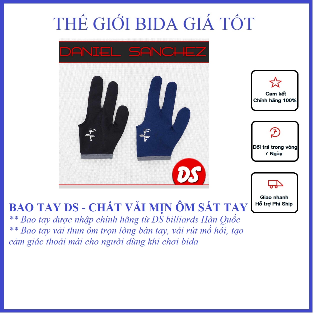 Găng tay bida ds cao cấp - chất vải mát ôm sát tay - nhập khẩu hàn quốc