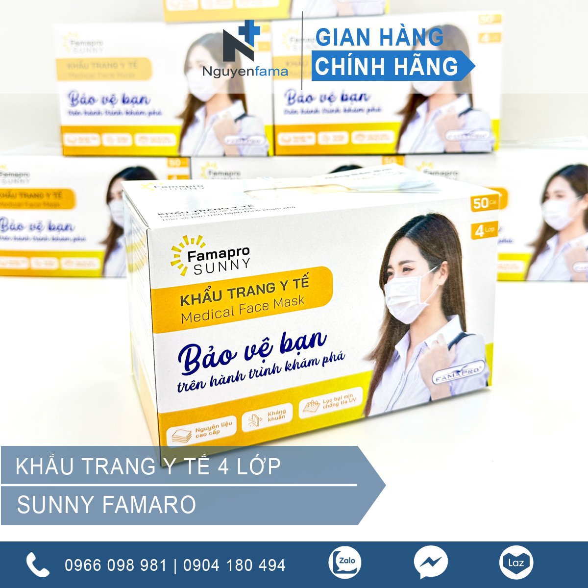 Khẩu trang Famapro Sunny 4 lớp -Hộp 50 cái