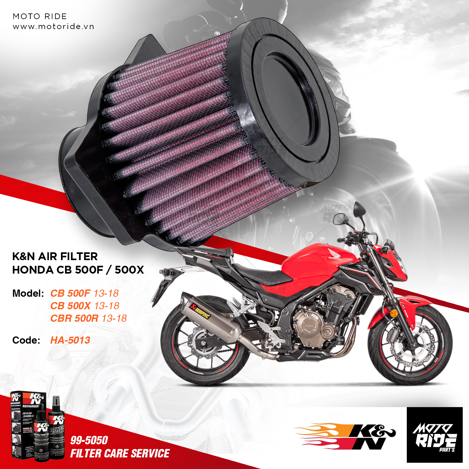 K&N HA-5013 LỌC GIÓ ĐỘ CHO HONDA CBR 500R / CB 500X / CB 500F