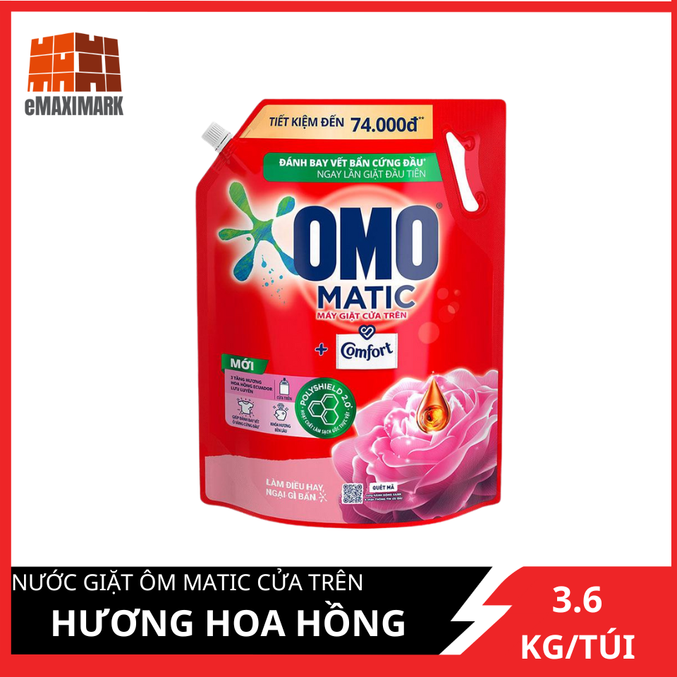 Nước giặt omo matic cửa trên hương hoa hồng ecuador túi 3.6kg