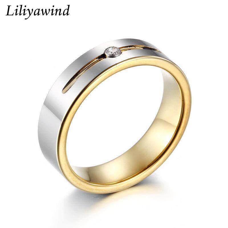 Nhẫn đôi thép vonfram mới, trang sức vàng thời trang đá zircon dát cho nam và nữ