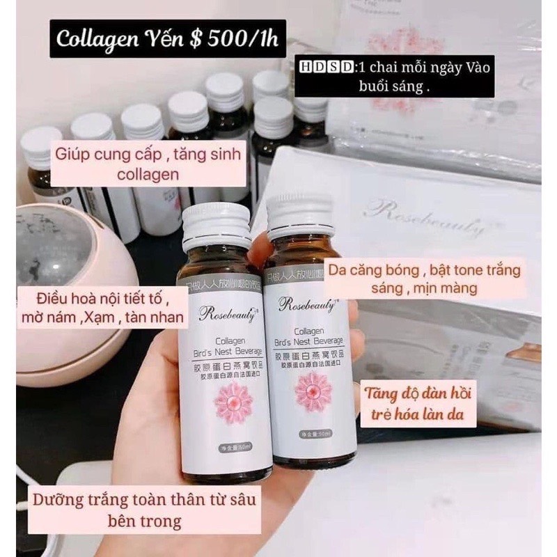 Collagen rose beauty yến trắng da hộp 8 chai
