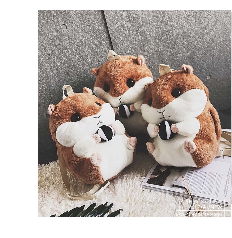 Ba lô sóc chuột Hamter màu nâu lông mềm mịn siêu xinh có túi sưởi tay