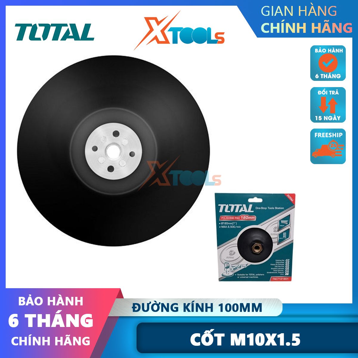 Đĩa đánh bóng cao su total 100-180mm, chất liệu cao su/nhựa pp, cốt m10/m14xtools