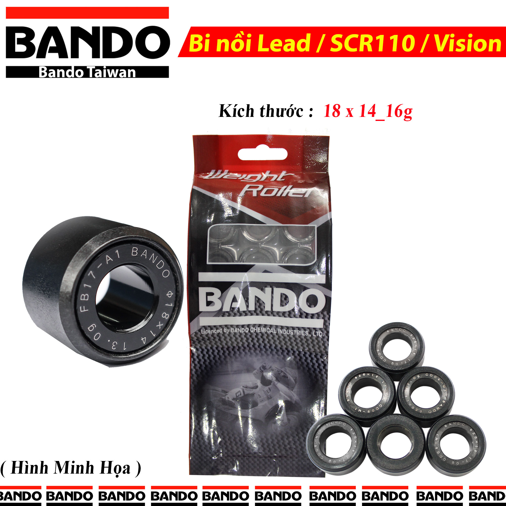Bi Nồi Bando 16g xe Lead 110 SCR Vision đời đầu 18x14-13g