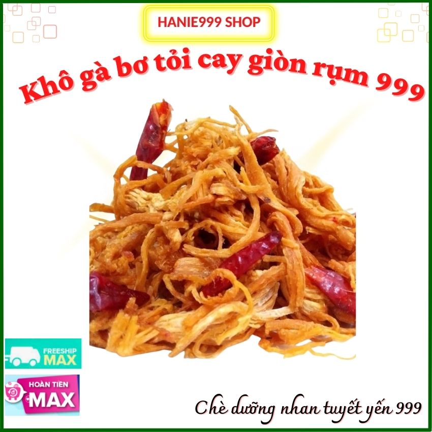 Khô gà bơ tỏi cay giòn rụm 999 - 100 gram- giòn cay thấm vị Loại đặc biệt- Hanie999 Shop- Haine 999