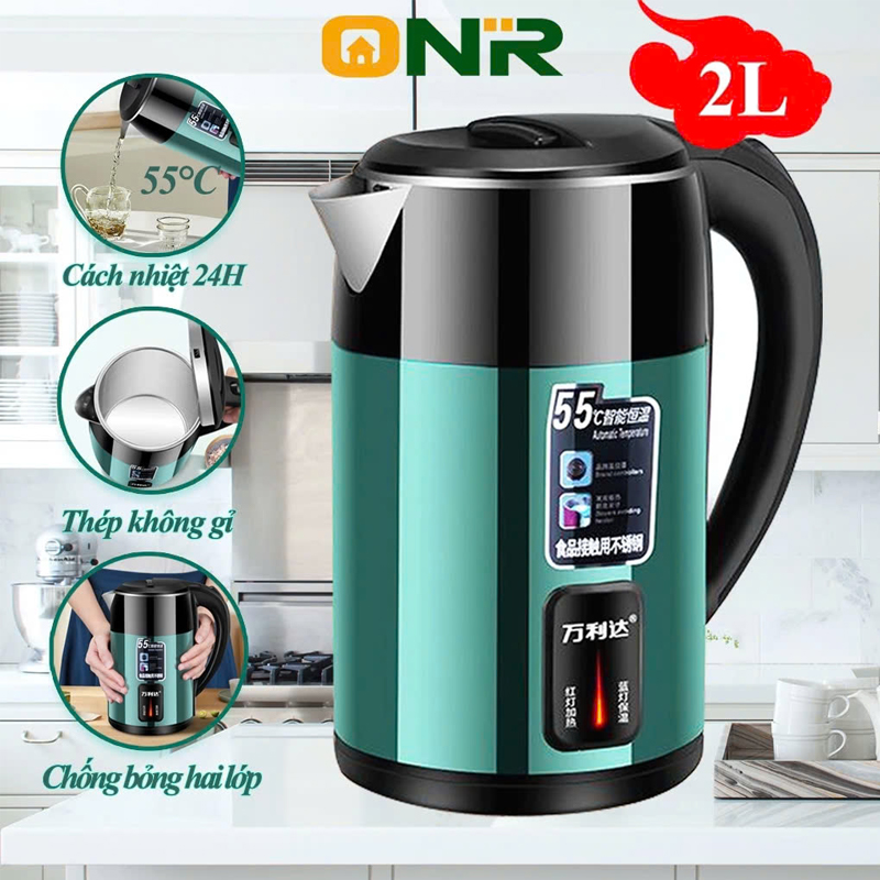 Ấm Siêu Tốc 2L, Tự Động Ngắt Khi Sôi, Ấm Siêu Tốc Giữ Nhiệt , Vỏ 2 Lớp Cách Nhiệt, Đun Sôi Cực Nhanh