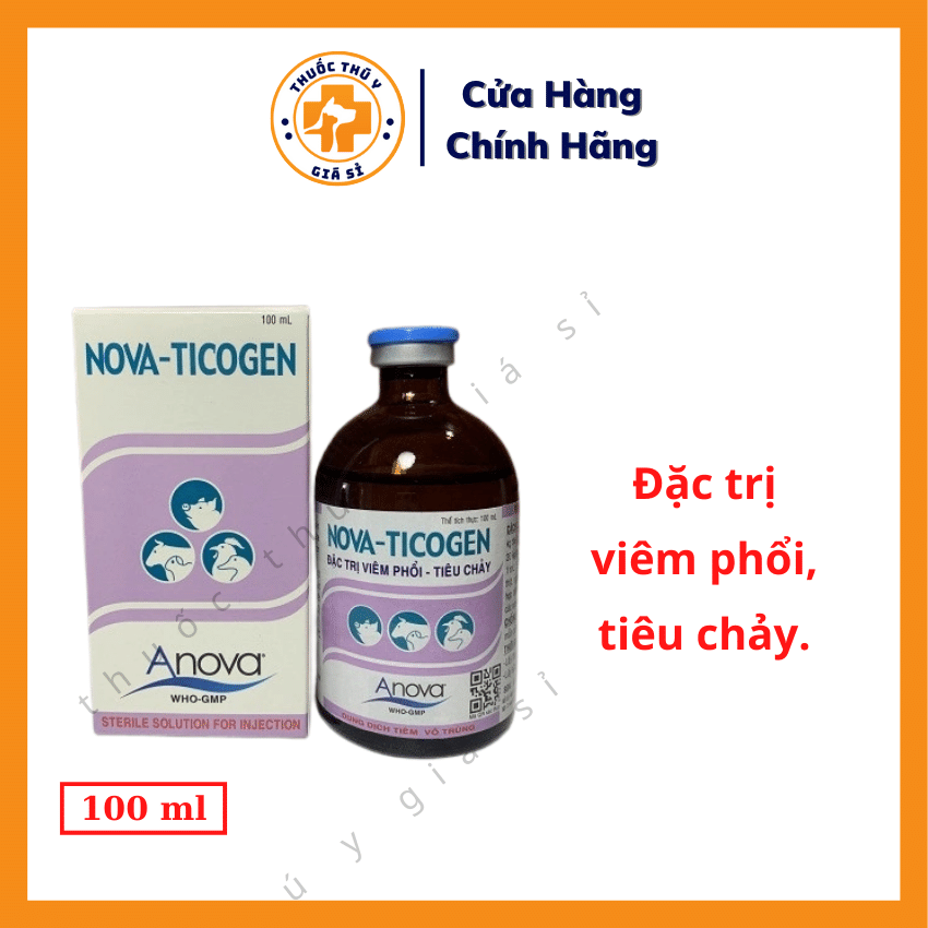 "Hoàn tiền đến 10%" Nova Ticogen 100ml - Dùng Cho Bệnh Viêm Phổi, Tiêu Chảy, Tụ Huyết Trùng, Viêm Khớp, Nhiễm Trùng Vết Thương - Thú Y Giá Sỉ