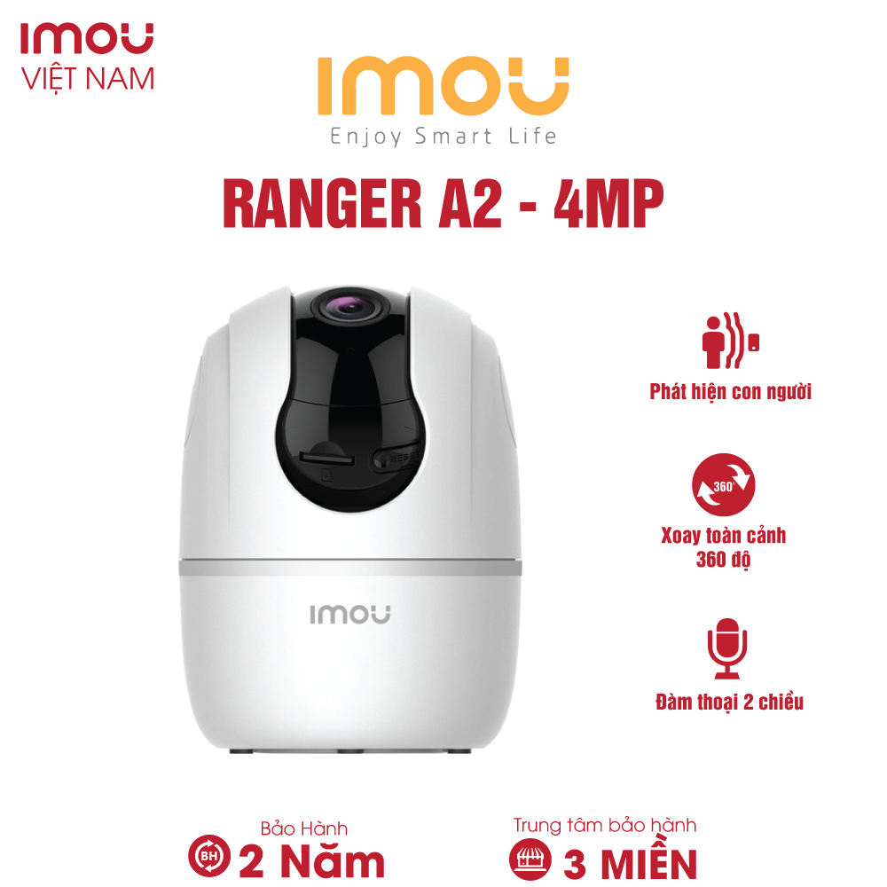 (TẶNG KÈM ĐẾ CAMERA) Camera Wifi Imou Ranger A2 (4MP) - A42P I Phát hiện con người I Xoay toàn cảnh 