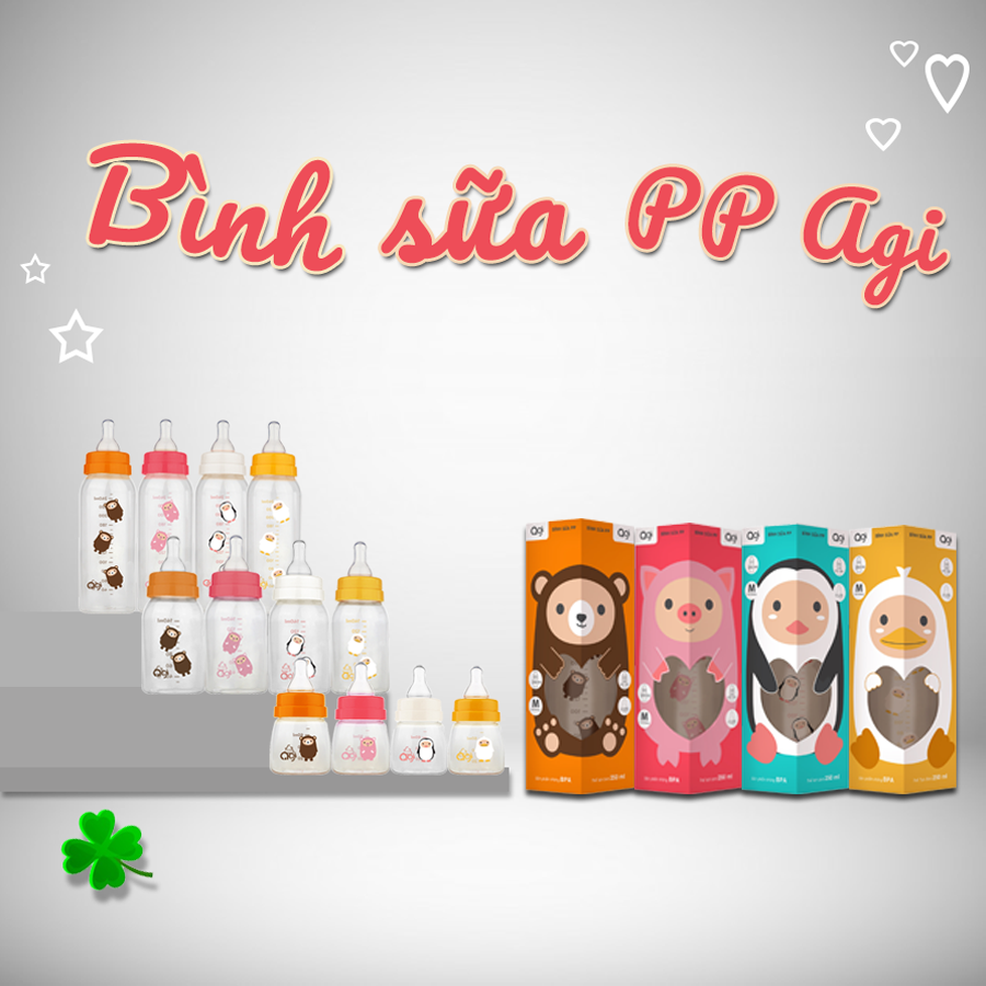 [HCM]Bình Sữa Agi Cổ Hẹp Nhựa PP  60ml - 140ml - 250ml (Mẫu Mới)