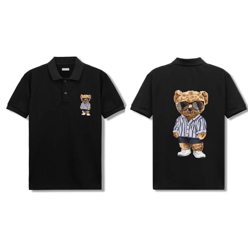 Áo thun polo trơn nam cotton100 bigsize 3 logo màu đen -85-125kg