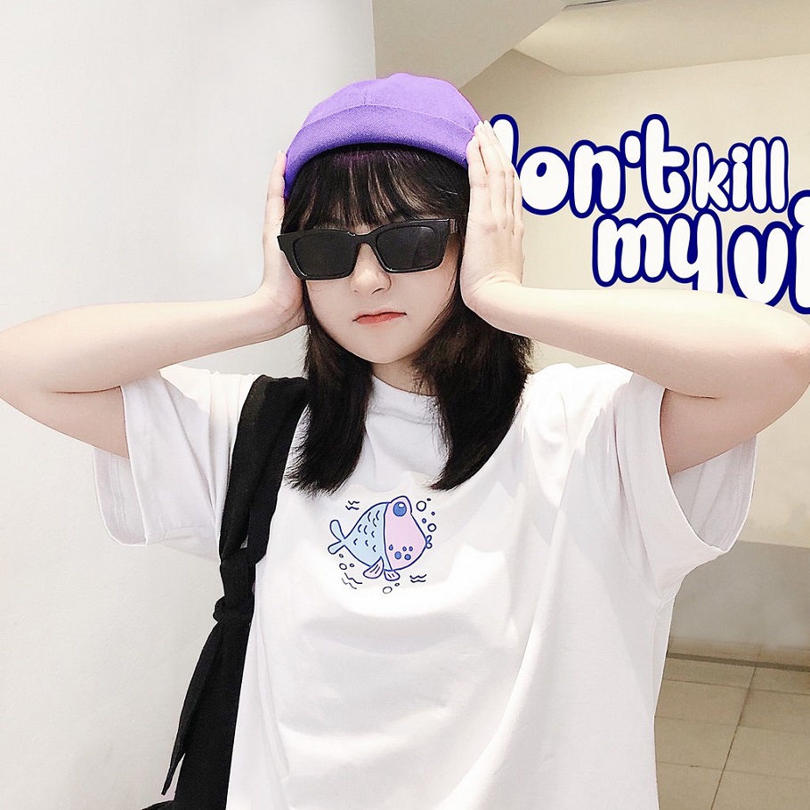 Áo thun nữ form rộng màu trắng | DKMV Tee Alone But Happy