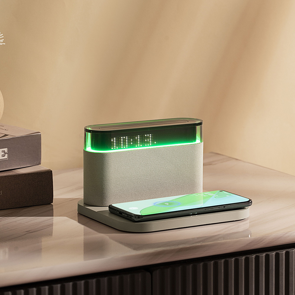 Loa nghe nhạc bluetooth kèm sạc không dây thông minh, Đèn ngủ để bàn 3 mức điều chỉnh ánh sáng , Đồng hồ để bàn báo thức thiết kế cao cấp NIMOCHA