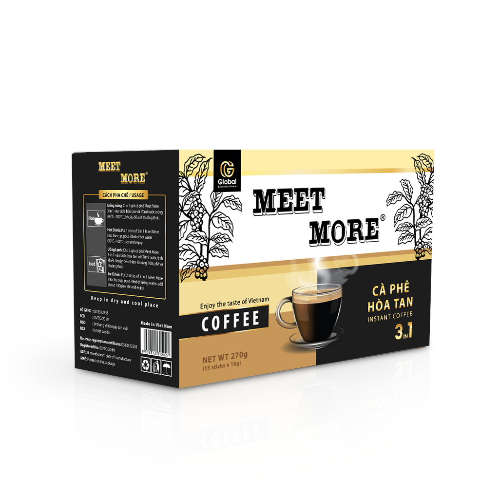 Cafe hòa tan 3 in 1 Meet More hộp 15 góix18g tốt cho sức khỏe