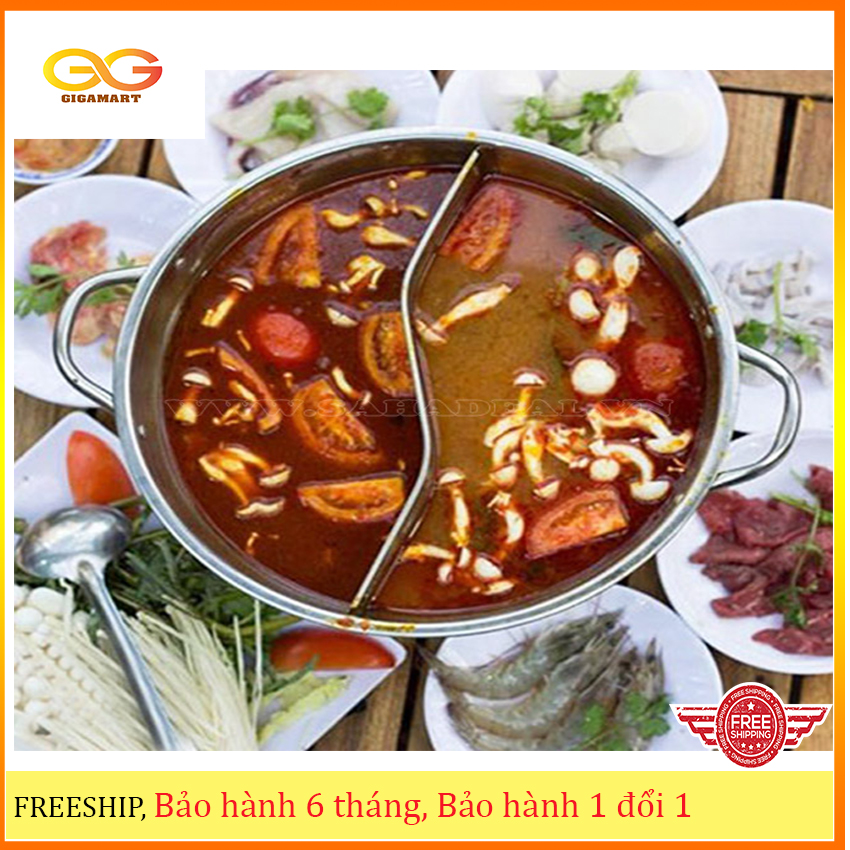 Nồi lẩu inox 2 ngăn bếp từ size 30cm- Gigamart