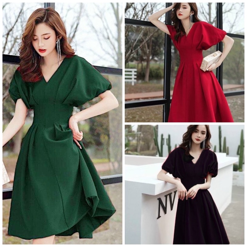 Đầm cánh dơi xếp li 3 màu