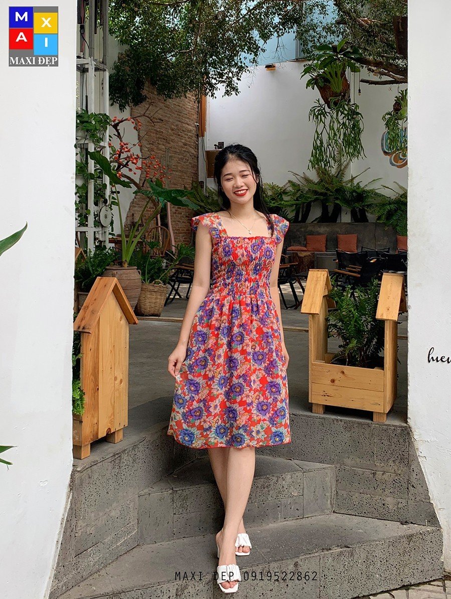 Váy Cánh Tiên Maxi Đẹp Dáng Ngắn Freesize Hoa Hồng Tươi Tắn