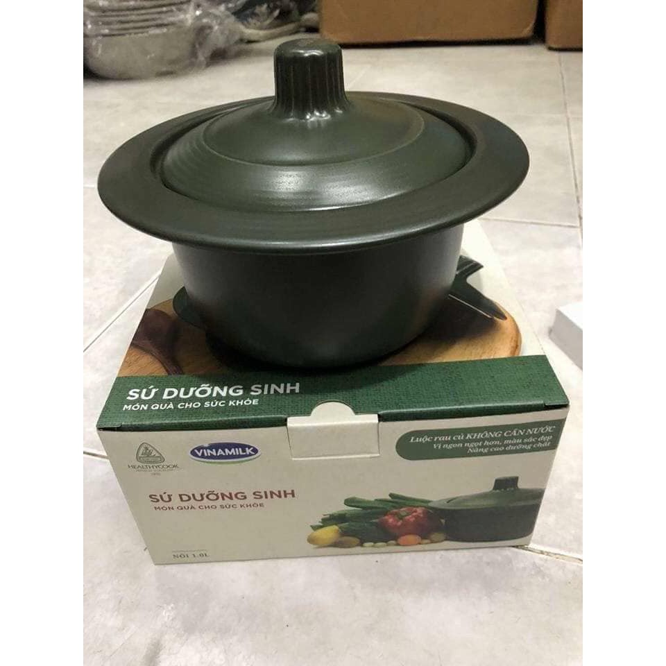Nồi Sứ Dưỡng Sinh Minh Long Vành Tròn 1.0L sứ đẹp cao cấp, chắc chắn, an toàn sức khỏe, thực phẩm chín sâu và đều