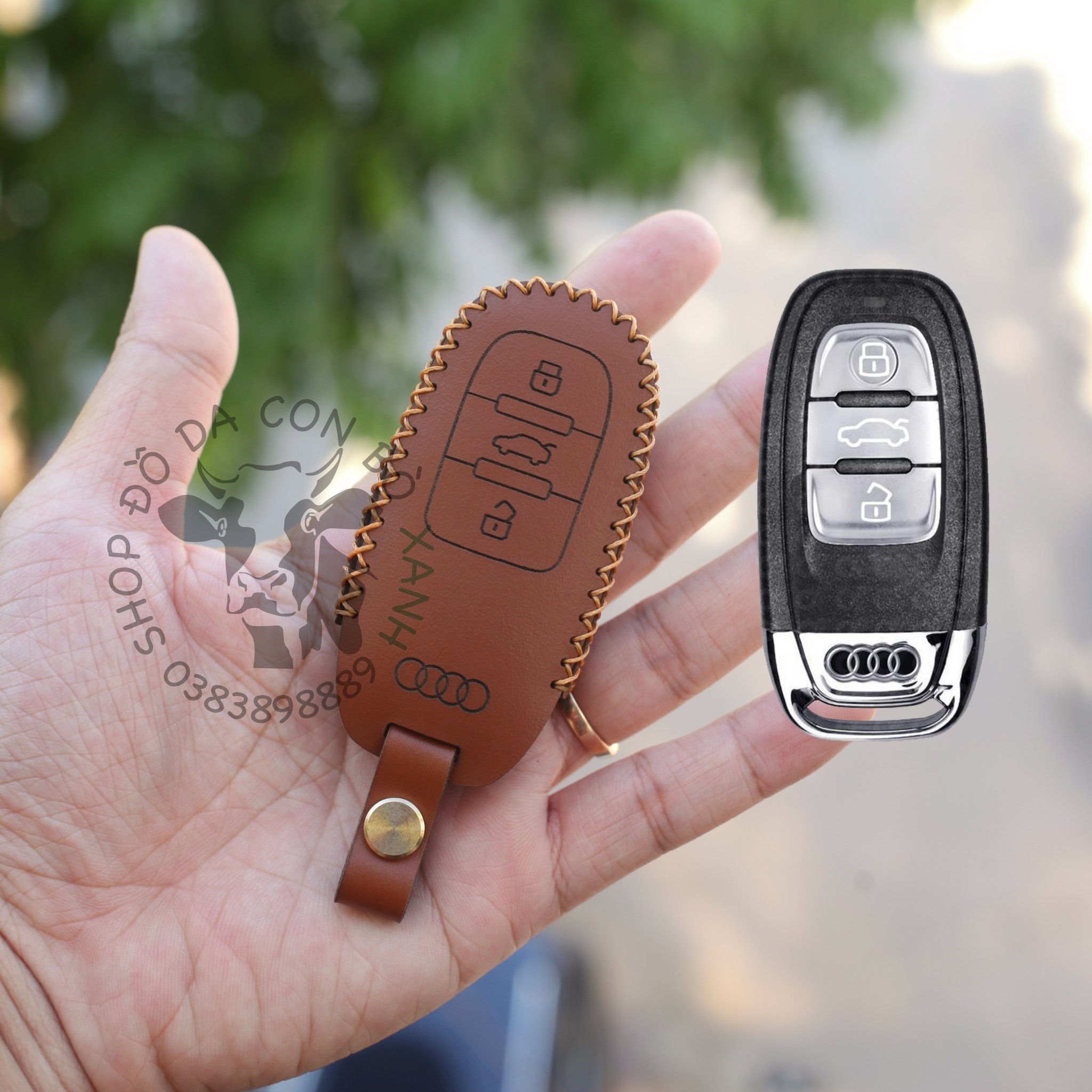 Bao da chìa khoá Audi A3, A4, A5, A6, A7, A8, A4L, A6L, Q5, Q7 handmade da thật 001