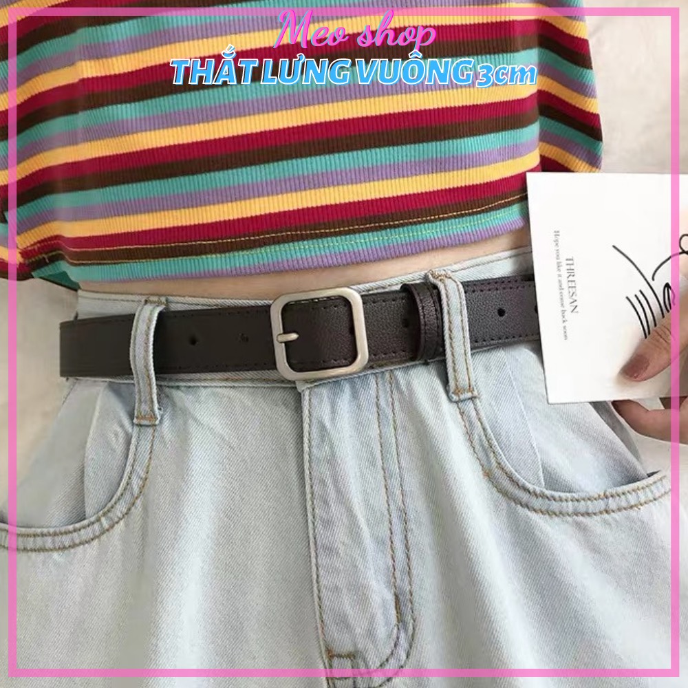 Dây nịt Nam Nữ vuông 3cm - Thắt lưng Vuông da đẹp phong cách Ulzzang