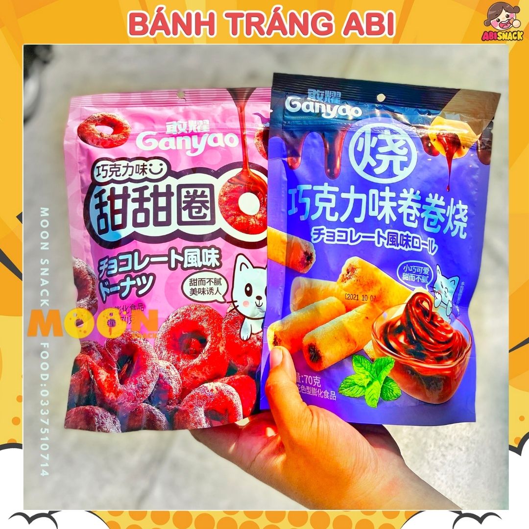 Snack Bánh Donut Vị Socola con mèo Ganyao gói hồng ngọt ngào nhưng không béo ngậy, thơm ngon hấp dẫn gói 70g