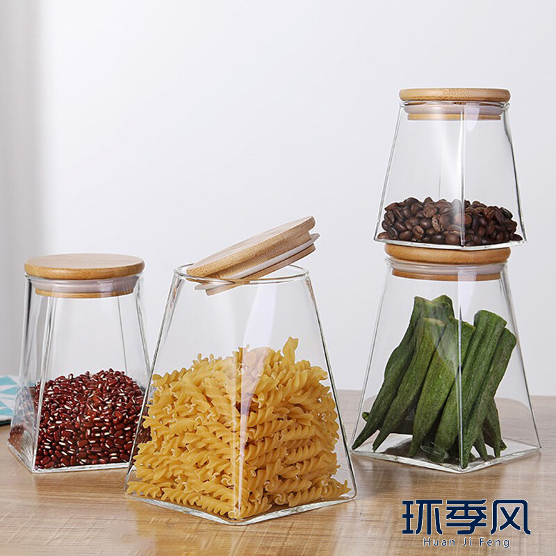 Gf lọ đựng thức ăn thủy tinh, bộ bình chứa kín khí cho nhà bếp, hộp đựng thực phẩm có nắp tre dùng cho trà, cà phê, gia vị