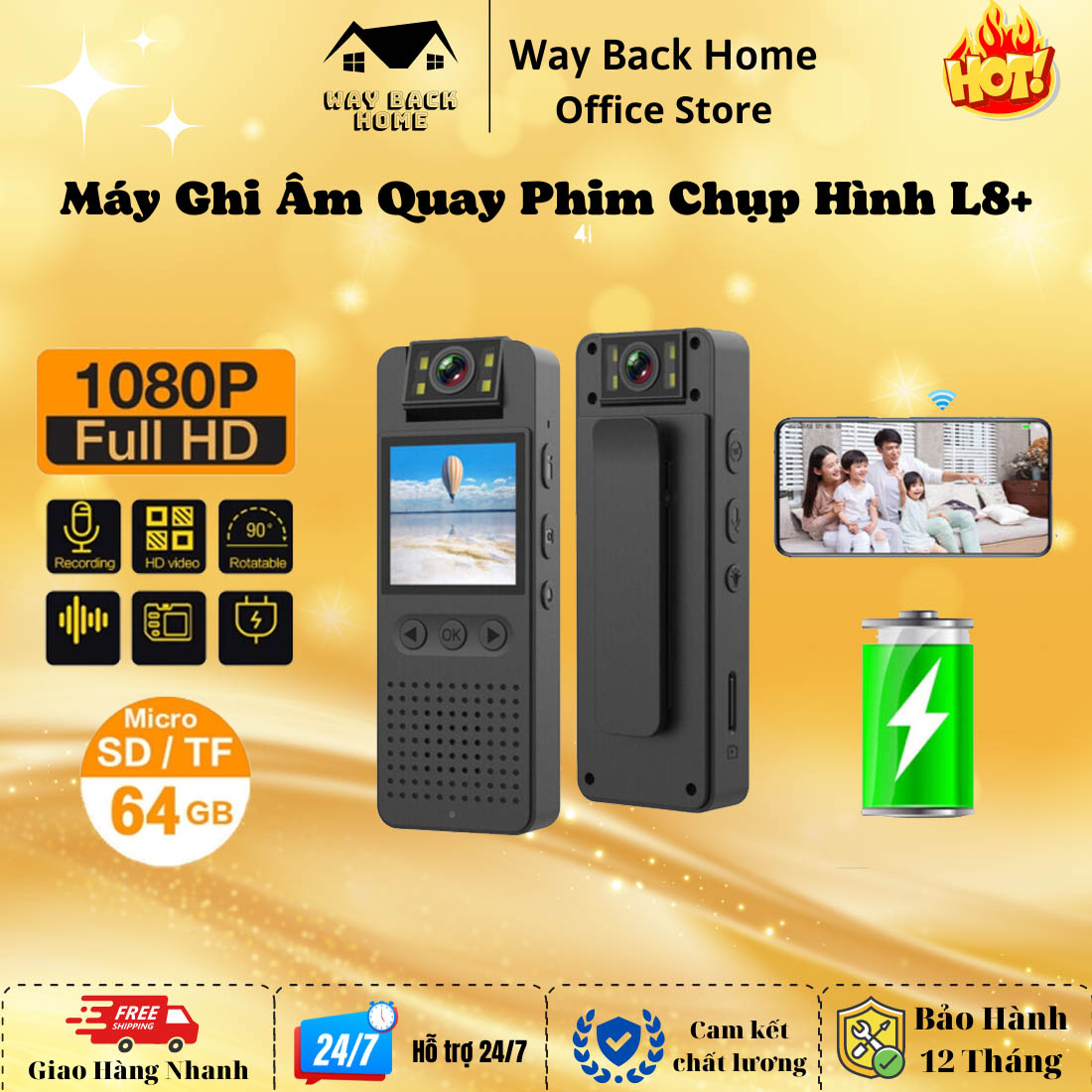 Máy ghi âm quay phim chụp hình mini l8+ - hình ảnh 1080p tiện lợi theo dõi, học tập, giám sát... camera quay lén kẹp áo tiện lợi, hỗ trợ thẻ nhớ tối đa 64g hàng chính hãng bảo hành 12 tháng
