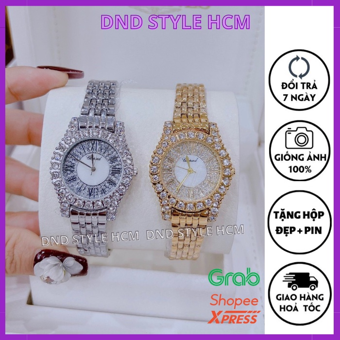 Đồng hồ nữ dây kim loại Chopard, đồng hồ nữ đẹp mặt đính đá full mặt cực xinh sz30mm chống xước chống nước - DND Style