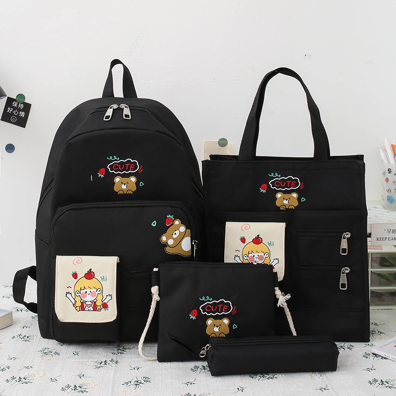 Combo balo 4 món đi học, balo thời trang - set balo 4 món cô gái táo