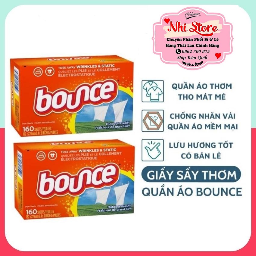 Hộp 160 tờ giấy thơm bounce outdoor fresh chính hãng usa