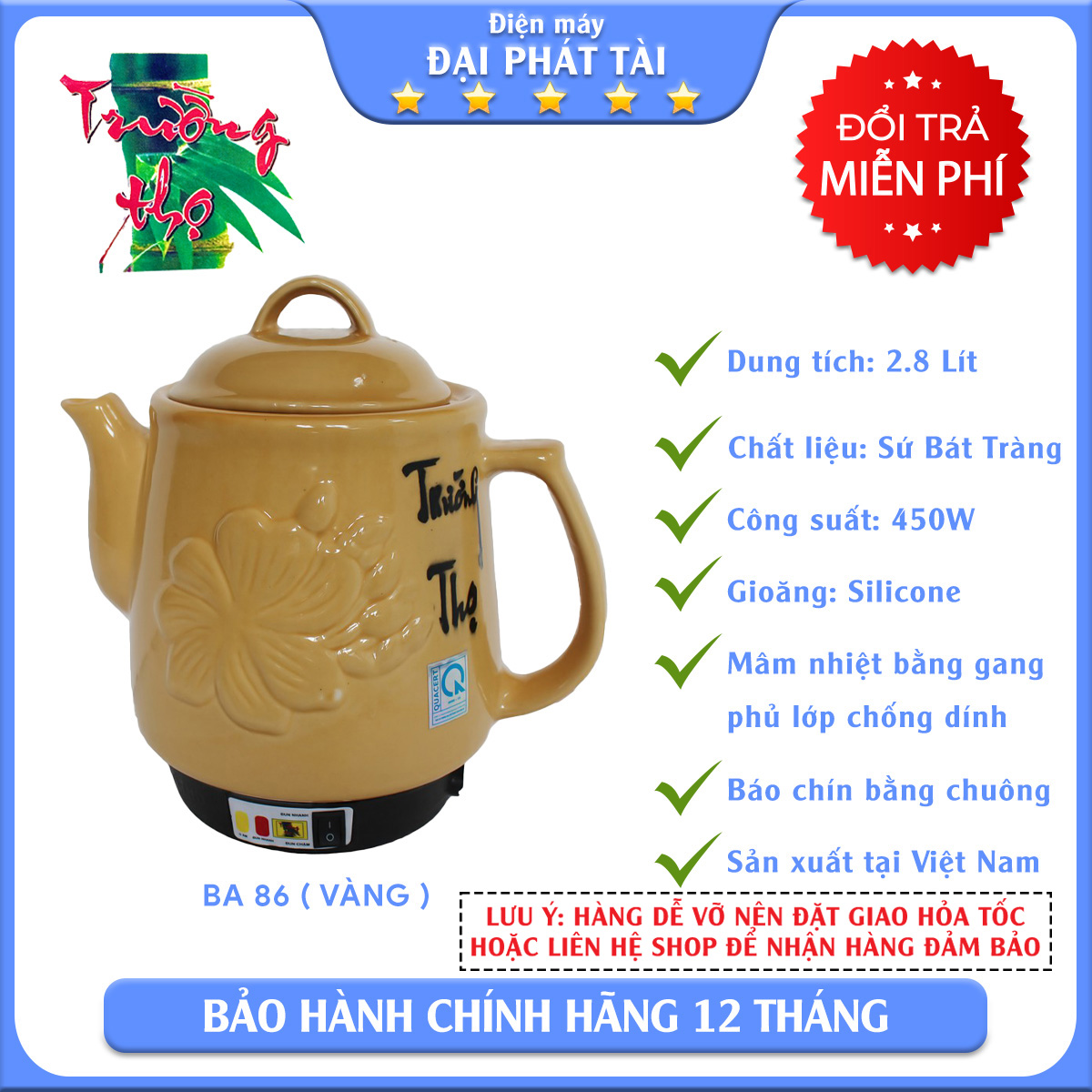 [HCM] CHỈ GIAO HỎA TỐC Siêu sắc thuốc tự động Trường Thọ BA 86 mai vang
